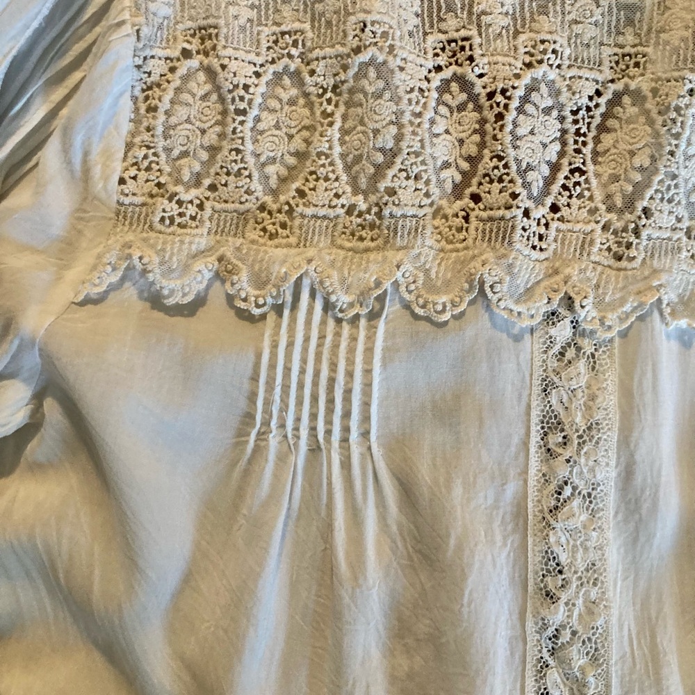 Johnny Was | Love Ivory + Ecru Lace-Trim Pintuck Victorian Boho Romantic Top S - Picture 7 of 16